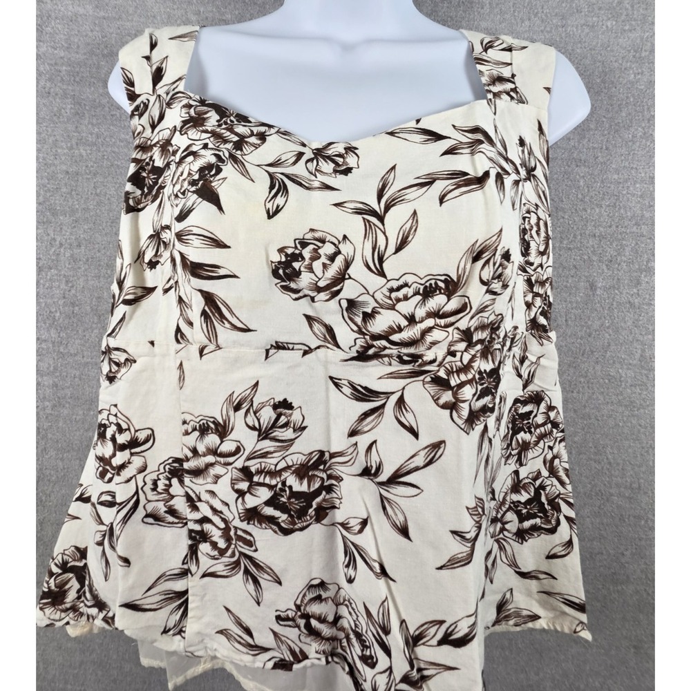 Ann Taylor Sleeveless Lined Top Shell Tank 14 Linen Blend Brown Floral Career